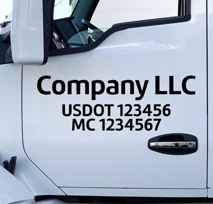 Company Name Truck Door Decal with USDOT & MC Lettering Sticker (Set of 2)