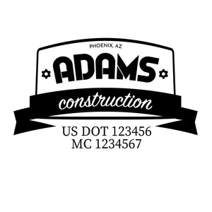 company name construction ribbon and US DOT