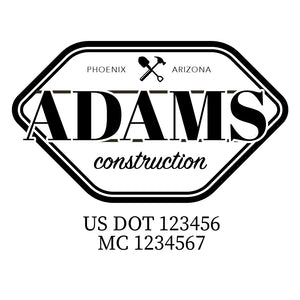 company name construction hammer shovel and US DOT