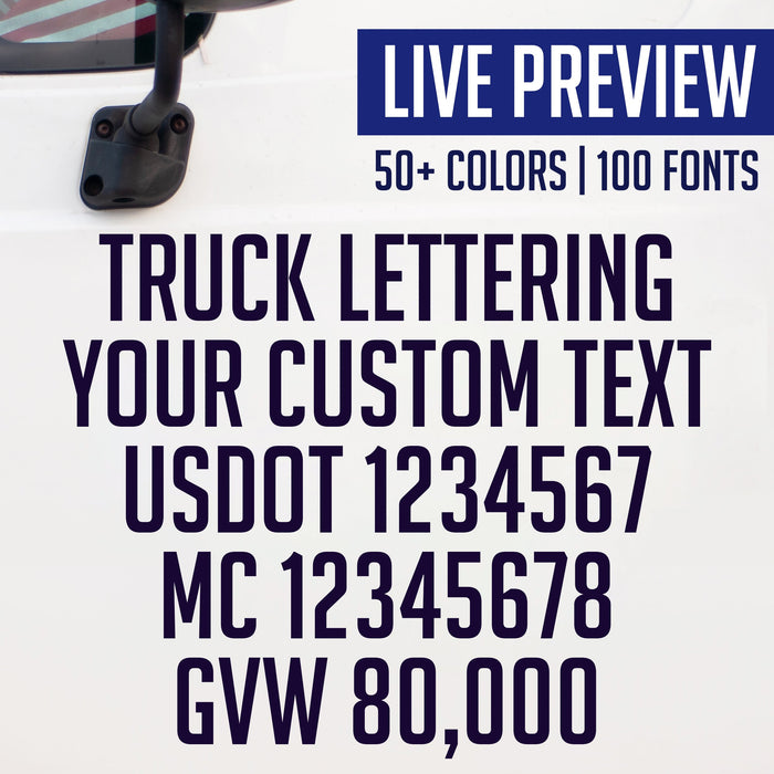 Truck Door Vinyl Lettering Sticker Decal (Semi Truck Lettering) (Live Preview) Set of 2