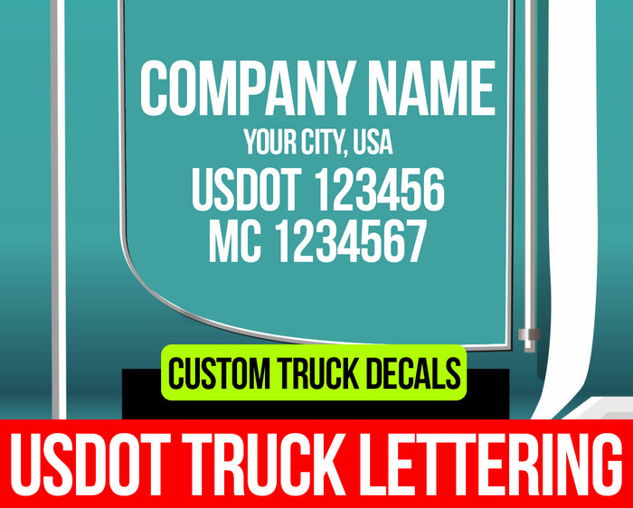 Custom Truck Lettering | Company Name with Location, USDOT & MC Decal Sticker (Set of 2)