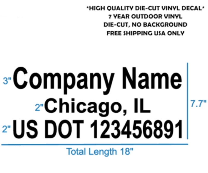 Company Name with USDOT & Location Number Decal Sticker Lettering (Set of 2)