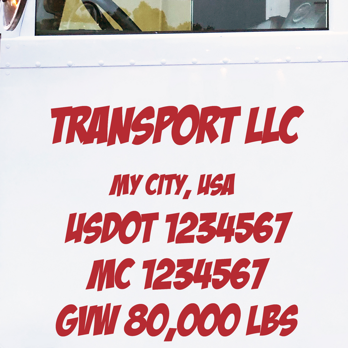 Custom Truck Door USDOT Decal Lettering Sticker (Set of 2)