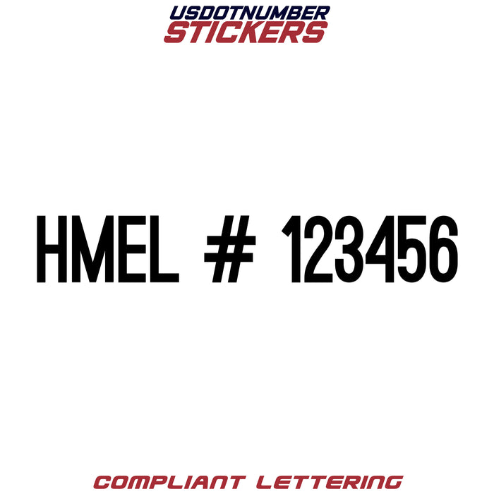 HMEL Number Regulation Decal (Set of 2)