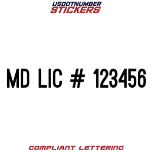MD Lic # Number Regulation Decal (Set of 2)