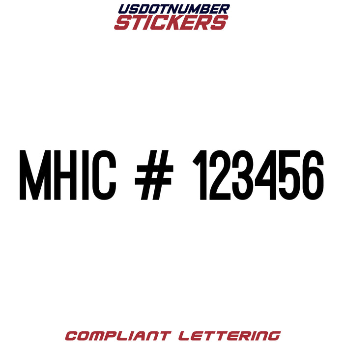 MHIC Number Regulation Decal (Set of 2)