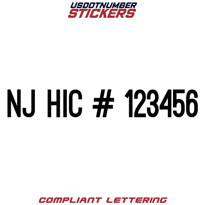 NJ HIC Number Regulation Decal (Set of 2)