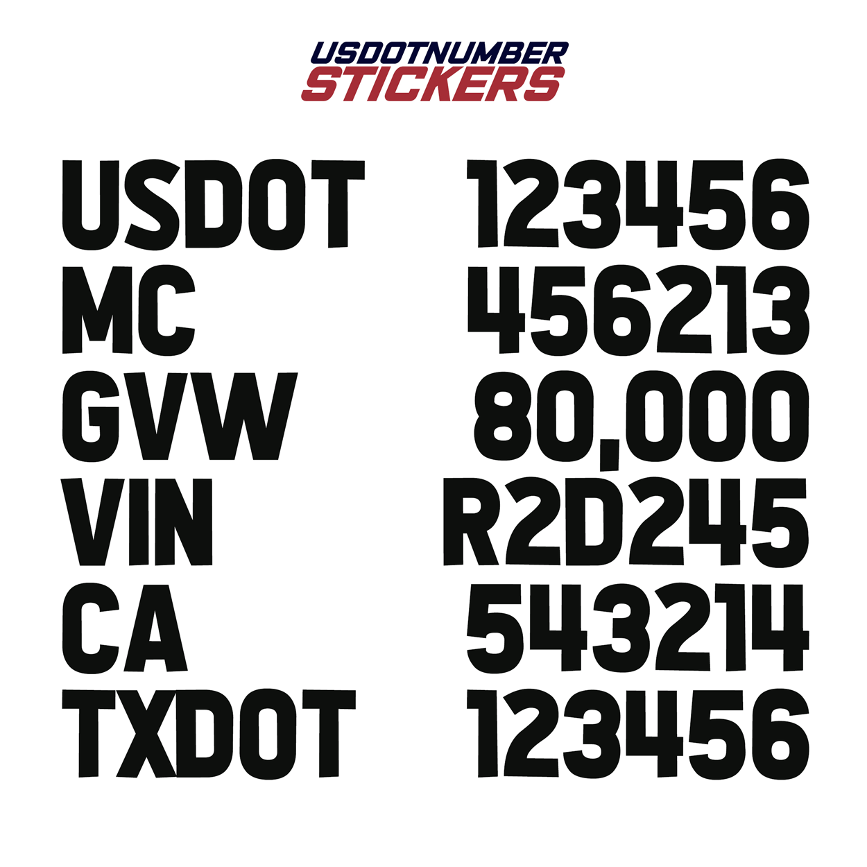 Spaced 6 Line Truck Regulation Decal (Set of 2) – USDOT NUMBER STICKERS