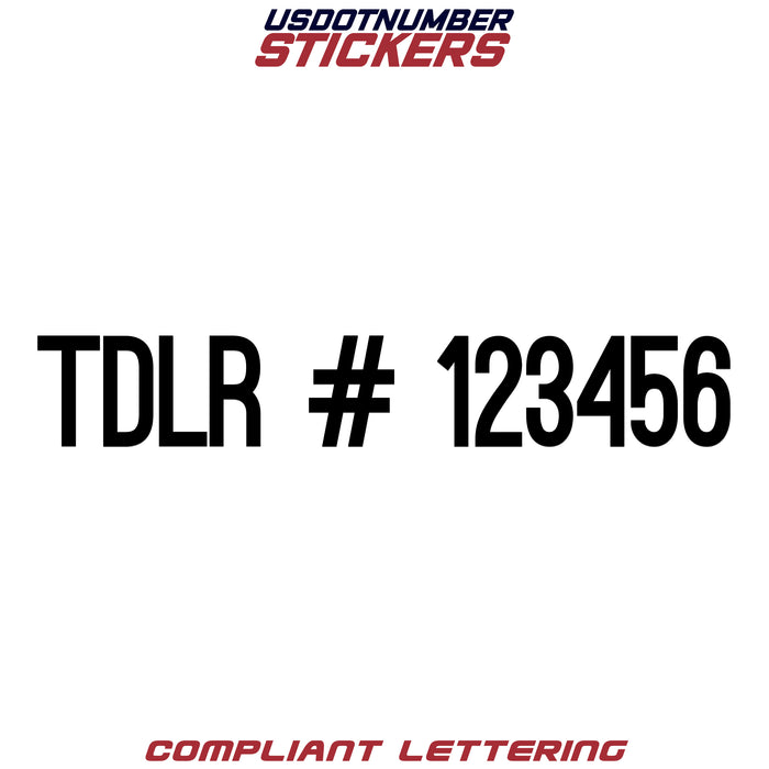 TDLR Number Regulation Decal (Set of 2)