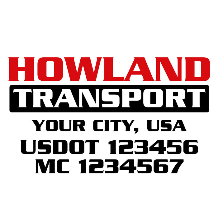 Transportation Truck Decal with City, USDOT & MC Lettering Sticker (Set of 2)