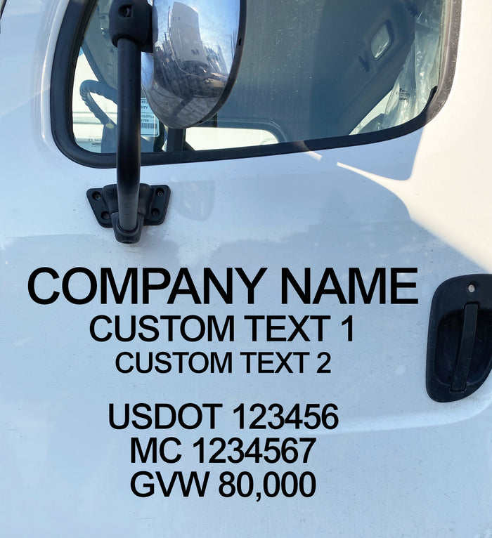 Company Name Truck Door Decal with USDOT, MC GVW & Extra Lines of Text (Set of 2)