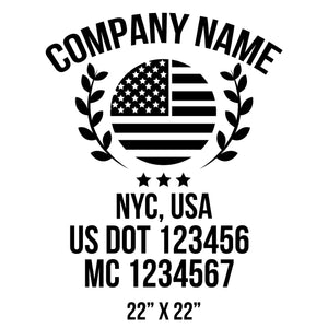 company name with flag, patriotic and  US DOT 