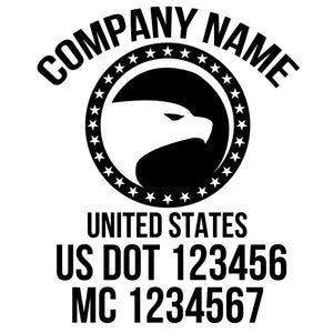 Company name with circle, eagle ,country and US DOT