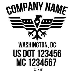 company name with eagle, flag ,country and US DOT