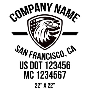company name with eagle, flag, star, lines, patriotic and  US DOT 