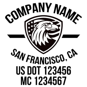 company name with eagle, flag, star, lines, patriotic and  US DOT 