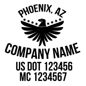 company name with eagle, stars ,country and US DOT