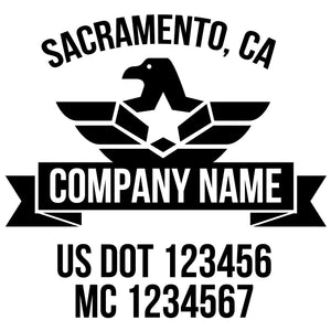 company name with eagle, star, ribbon, patriotic and  US DOT 