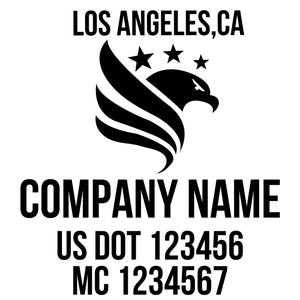 company name with eagle, star, patriotic and  US DOT 