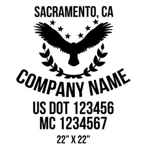company name with eagle, star, olive, patriotic and  US DOT 