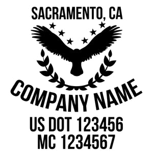 company name with eagle, star, olive, patriotic and  US DOT 