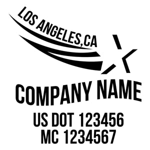 company name with star, lines, patriotic and  US DOT 