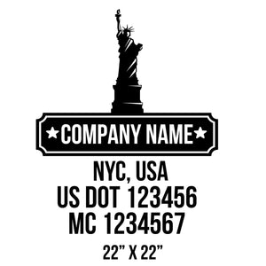 company name with statue of liberty, patriotic and US DOT 
