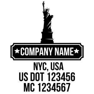 company name with statue of liberty, patriotic and US DOT 