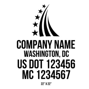 company name with lines, country 2 regulation lines and US DOT