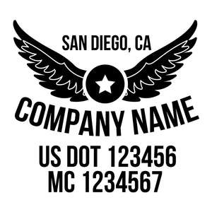 Company name with wings, star and US DOT