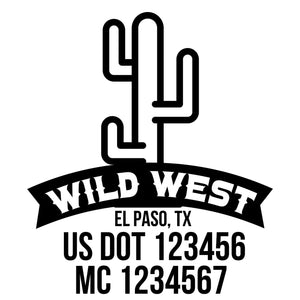 company name wild west cactus, ribbon and US DOT
