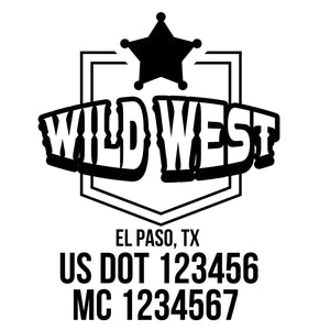 company name wild west, frame, star and US DOT