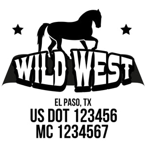 company name wild west , horse, stars and US DOT 