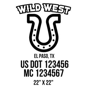 company name wild west horseshoe and US DOT
