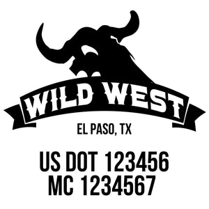 company name wild west , horns, head and US DOT 