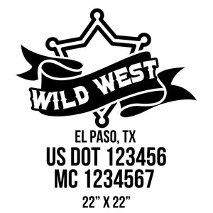 company name wild west star ribbon and US DOT