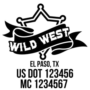 company name wild west star ribbon and US DOT