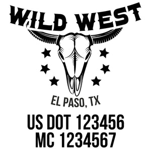 company name wild west, stas, bull, horn and US DOT