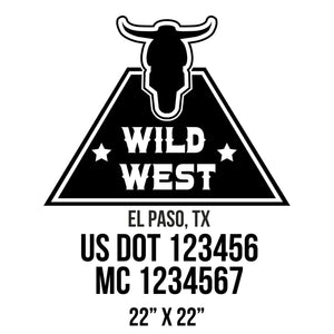 company name wild west, bull , star trapeze US DOT 