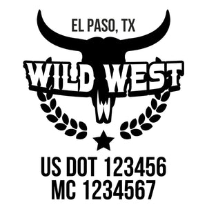 company name wild west with star, bull and US DOT