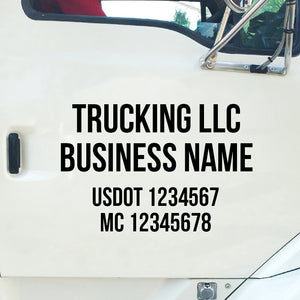 trucking company door decal with usdot mc lettering