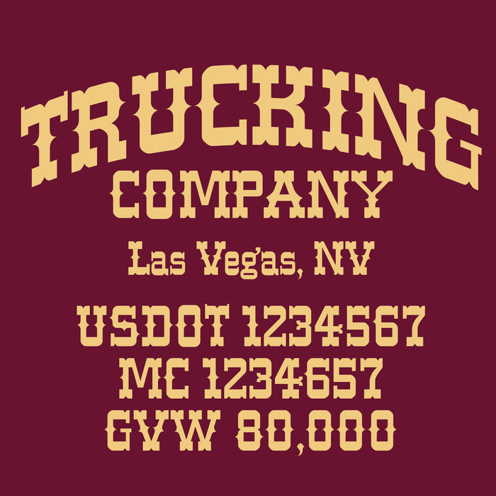 Trucking Company Name with USDOT, MC & GVW Lettering Decal Sticker (Set of 2)