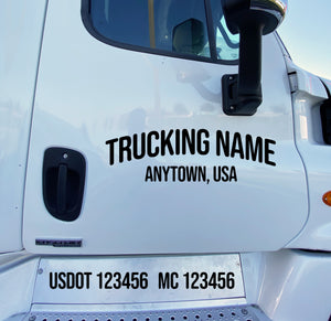 arched trucking name with usdot mc lettering