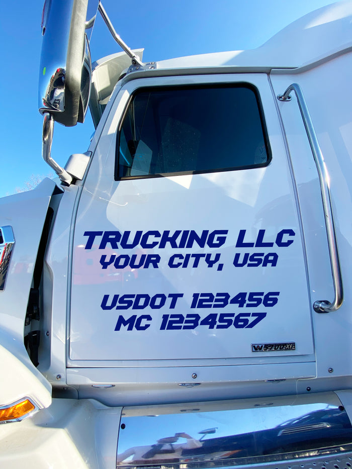Trucking Business Name with Location, USDOT & MC Lettering Decal (Set of 2)
