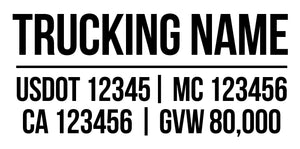 trucking name with usdot mc ca gvw decal