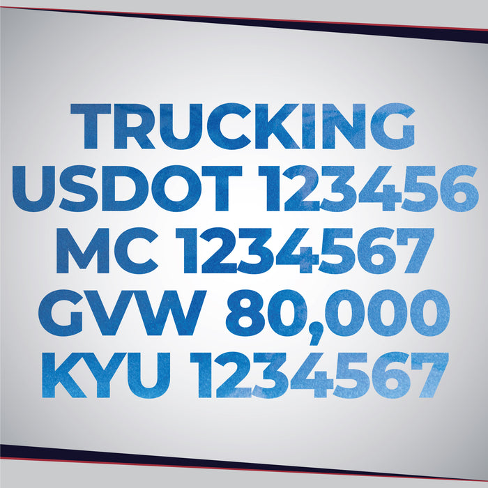 Trucking Business Name, USDOT, MC, GVW & KYU Number Sticker Decal Metallic Colors (Set of 2)