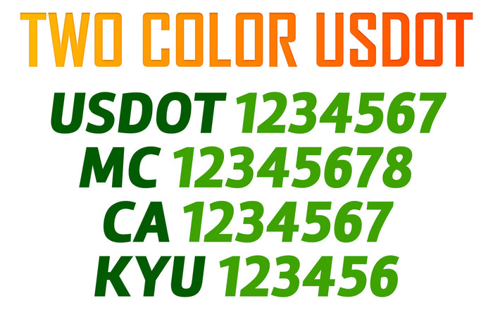 2 Color USDOT, MC, CA & KYU Number Decal Sticker (Set of 2)