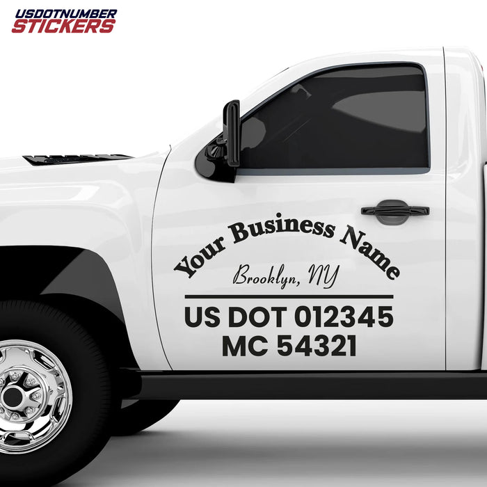 Business Trucking Transport Company Name with USDOT, MC, CA & GVW Number Sticker Decal Lettering (Set of 2)
