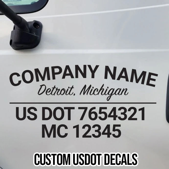 Company Name with Location and USDOT & MC Number Sticker Decal Lettering (Set of 2)