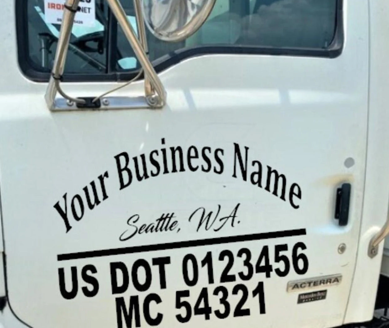 Trucking Company Name with Location and USDOT & MC Number Sticker Decal  Lettering (Set of 2)